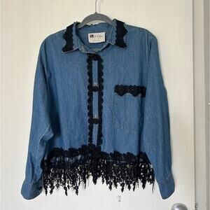 Vintage Western Denim Button-up with Crochet Fringe